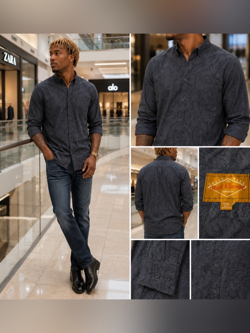 Dark Paisley Button-Up Shirt Red Camel